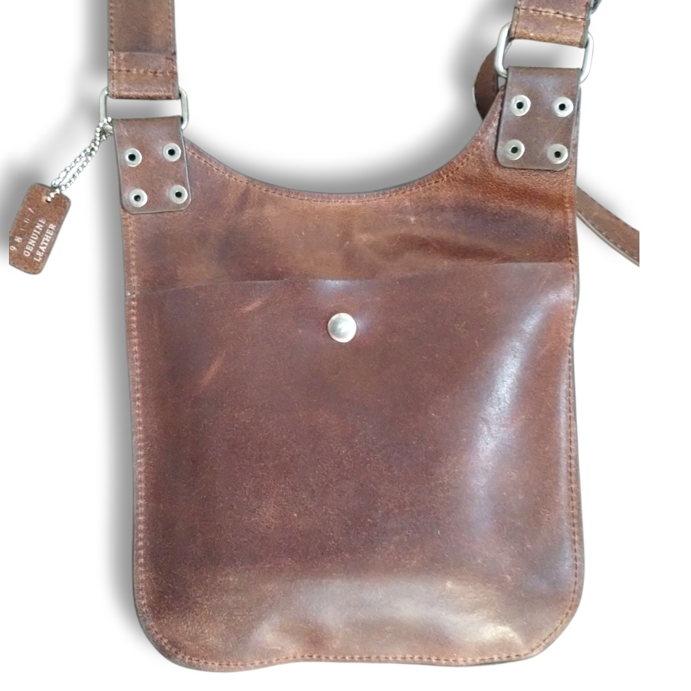 Men's Brown Leather Slim Saddle Crossbody Bag - Picture 4 of 10